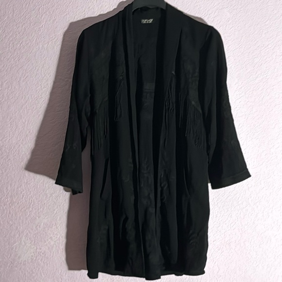 Topshop Black Fringed Western Embroidered Kimono Jacket - Picture 2 of 4